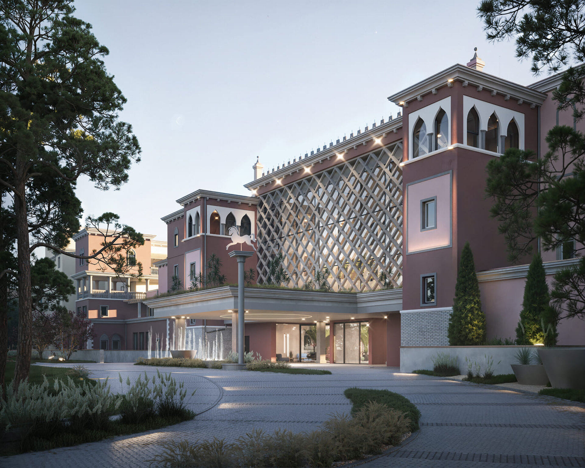 Entrance view of the Cavallino Bianco Family Hotel in Caorle.